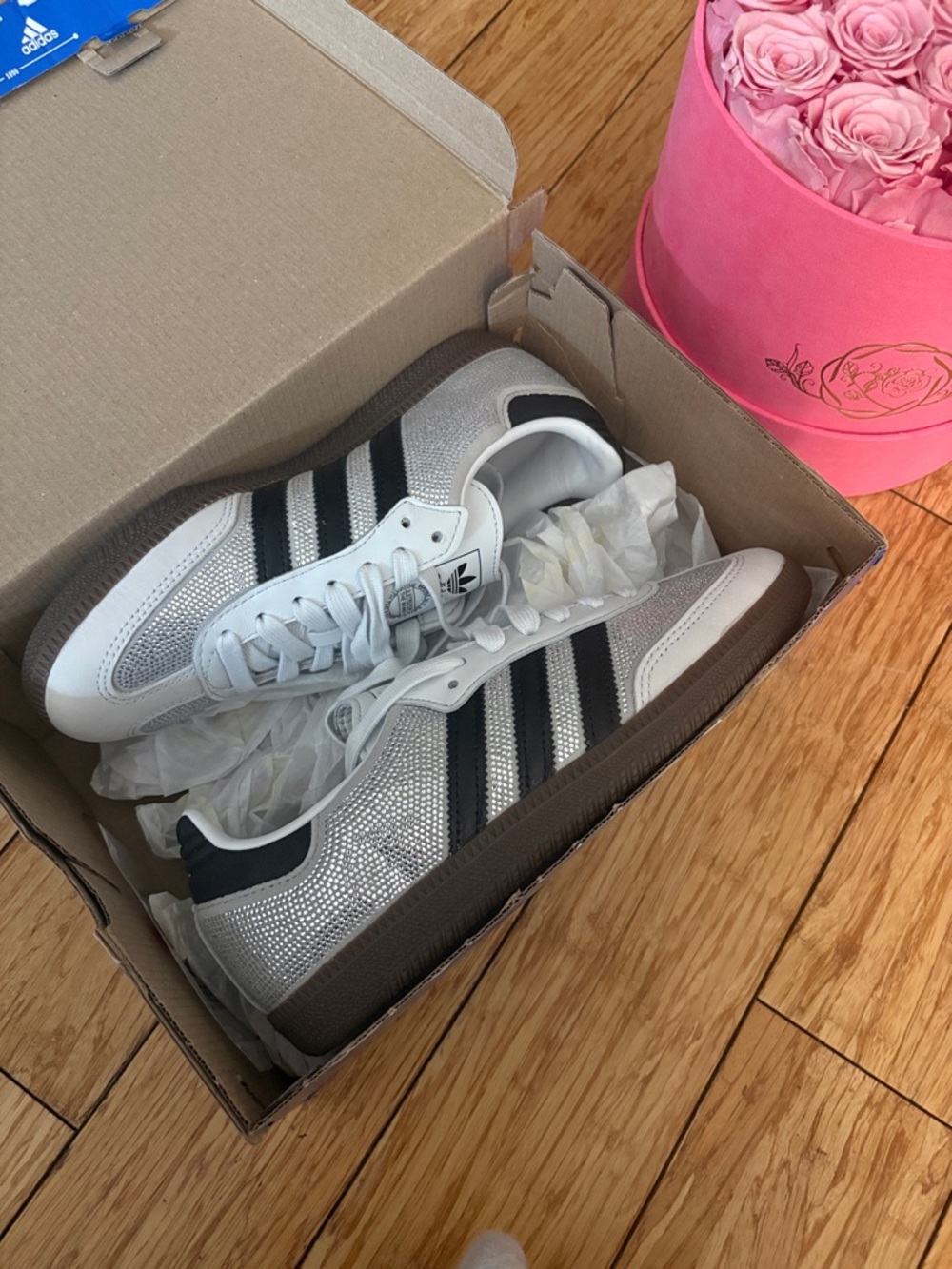 adidas Silver Glitter Sneakers with Black Stripes